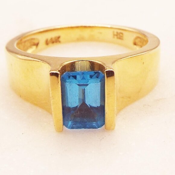 BH 14K BY EFFY YELLOW SOLID GOLD OCEAN BLUE TOPAZ ONISHI SETTING SZ. 6.5 RING 18 - Picture 1 of 3